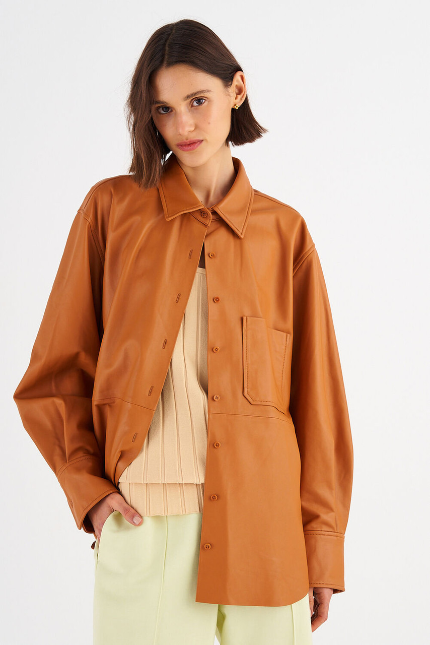 Oroton Tan Leather Overshirt