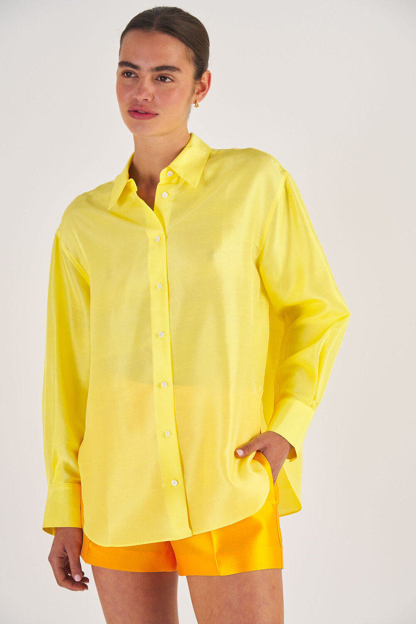 Oroton Silk Long Sleeve Shirt Vibrant Yellow