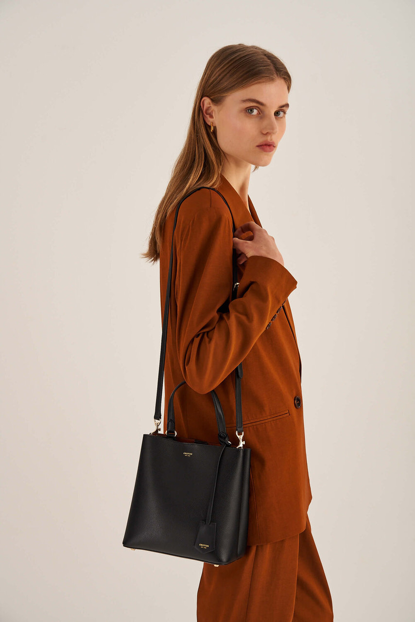 Oroton Muse Black Medium Bucket Bag