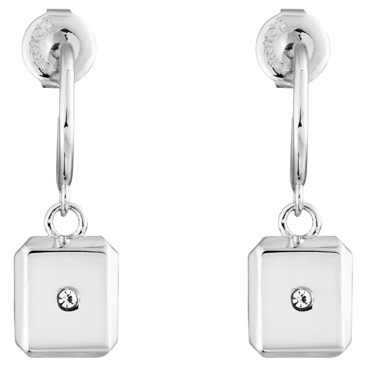 Oroton Fawne Rectangle Mini Hoops Silver/Clear