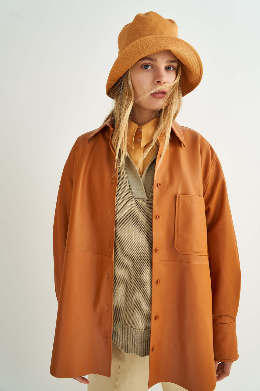 Oroton Tan Leather Overshirt