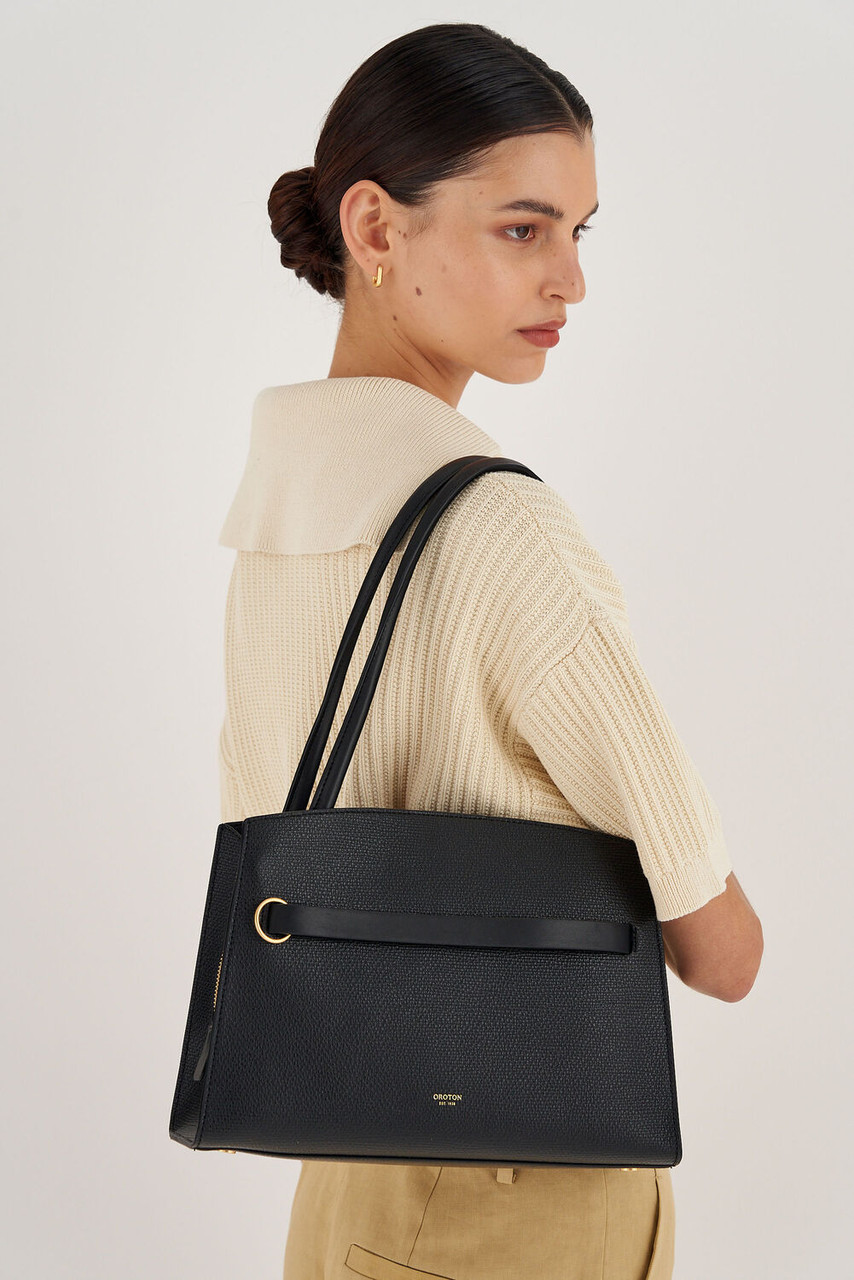 Oroton Audrey Black Small Three Pocket Day Bag