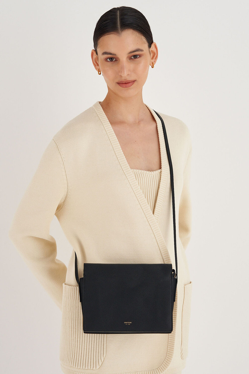Oroton Margot Black Zip Crossbody Bag