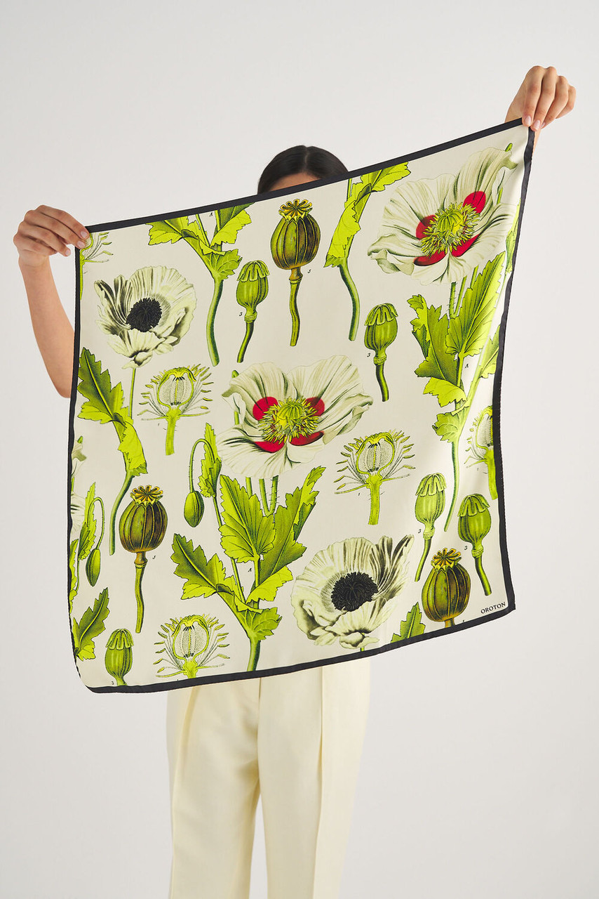 Oroton Garden Poppy Scarf 70X70 Soft Cream