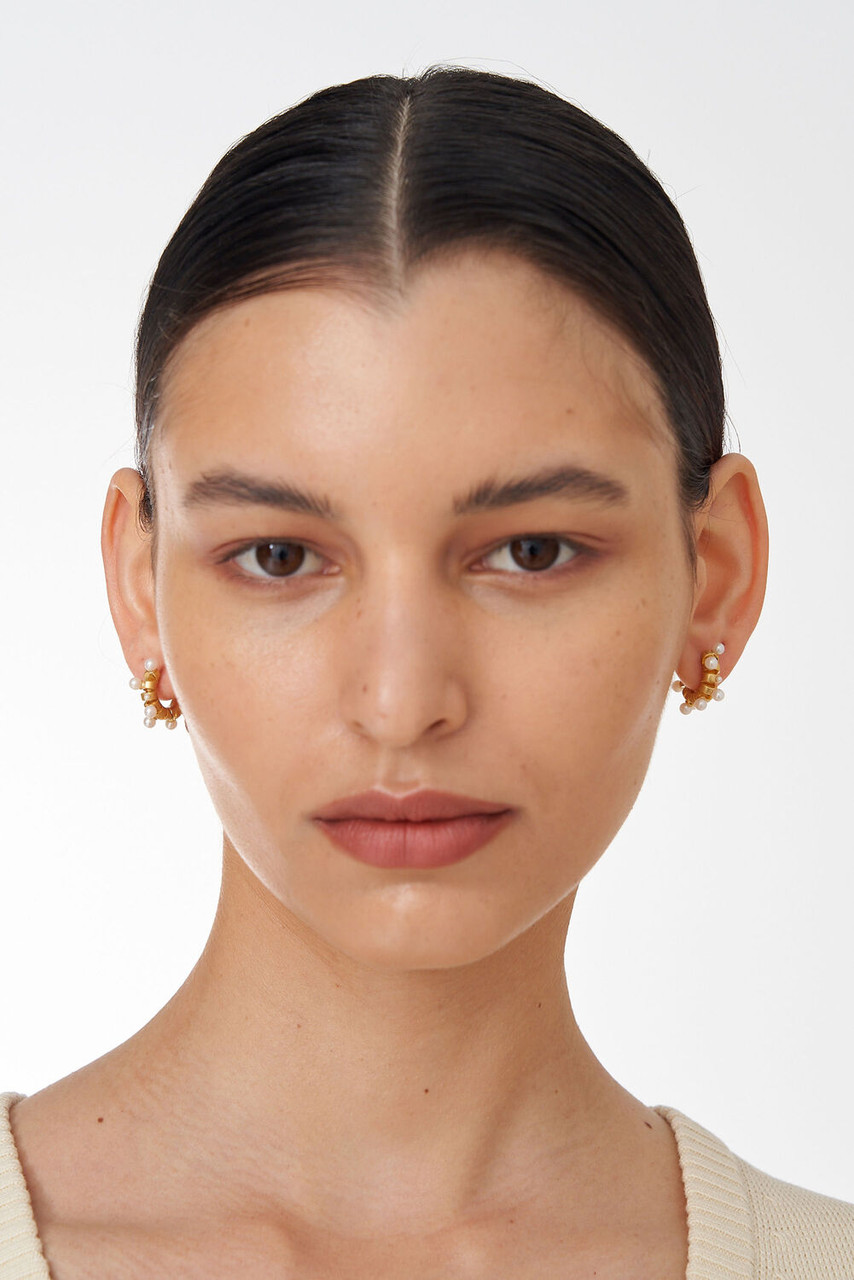 Oroton Piper Mini Huggies Worn Gold/Pearl