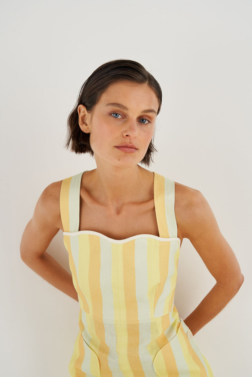 Oroton Stripe Apron Dress Marigold
