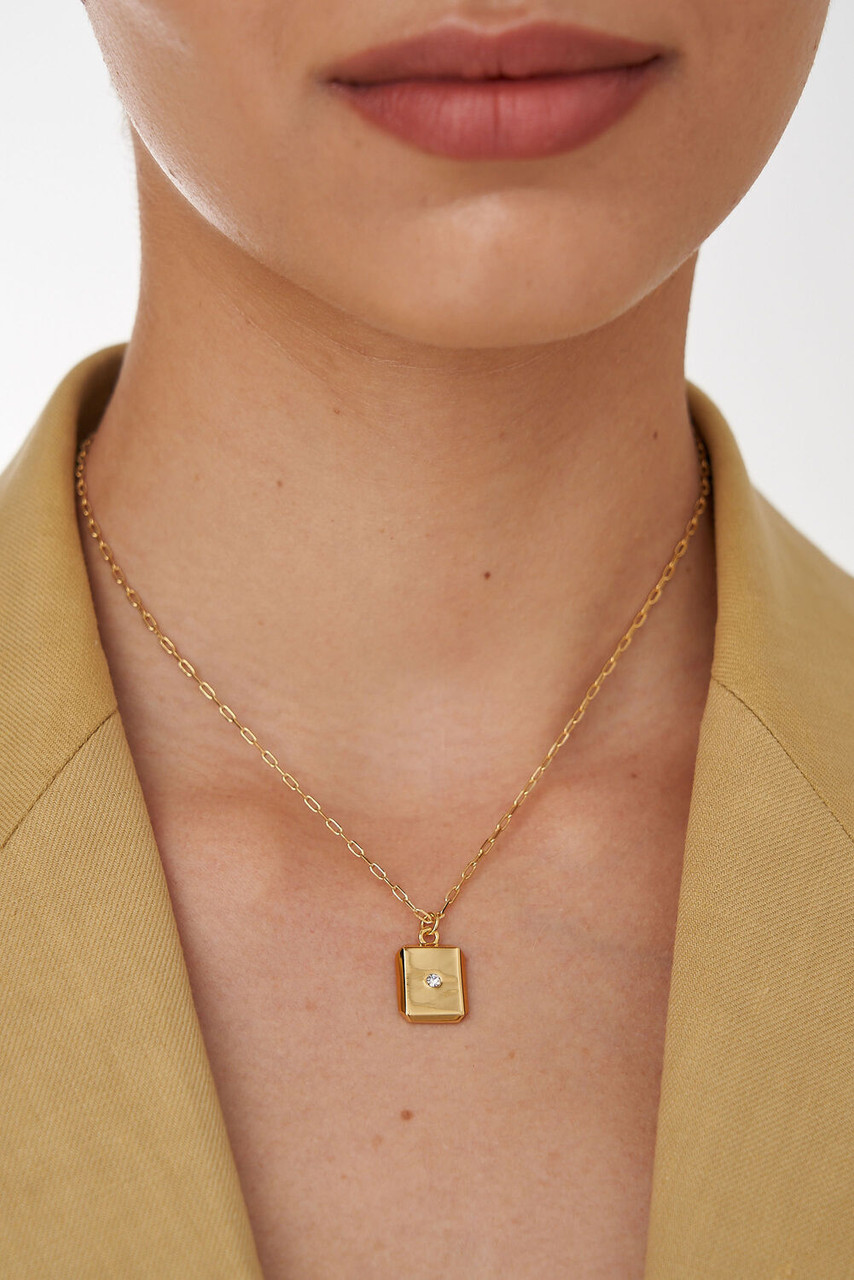 Oroton Fawne Rectangle Necklace Gold/Clear