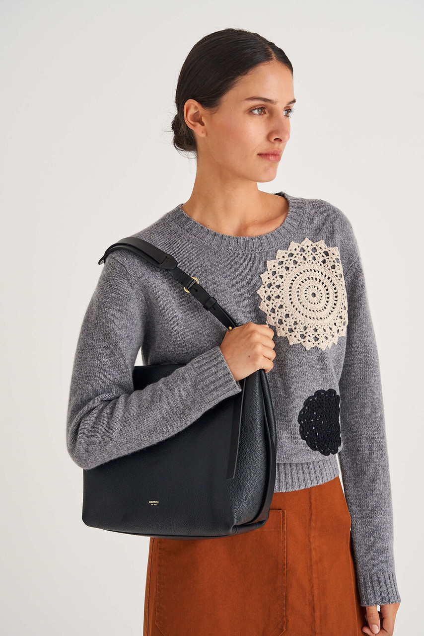 Oroton Alison Medium Hobo Black