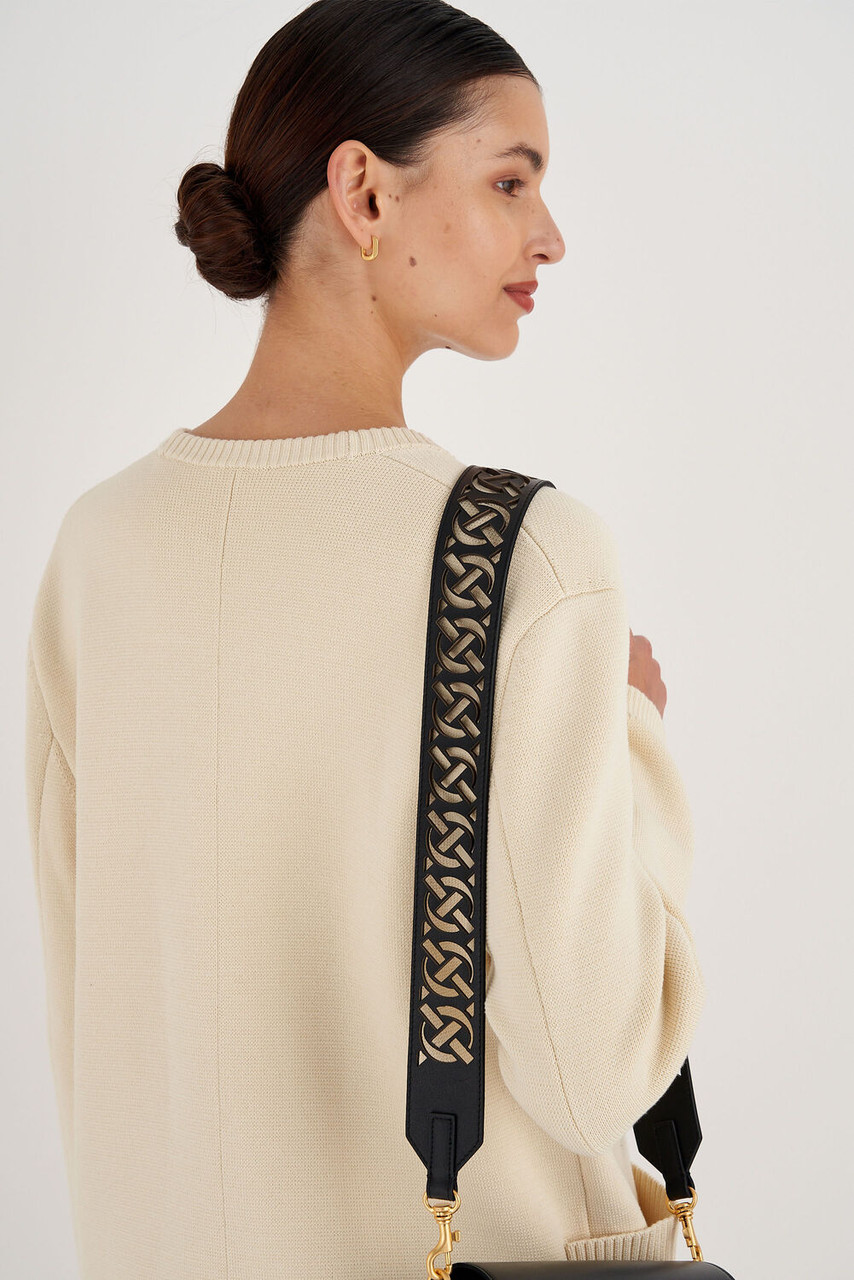 Oroton Logo Black Laser Cut Bag Strap