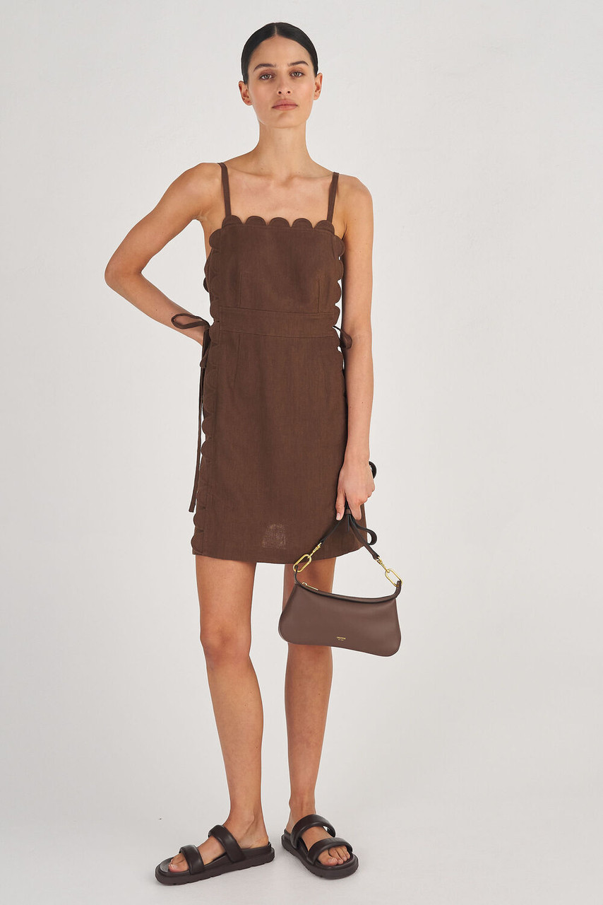 Oroton Mini Scallop Dress Dark Chocolate
