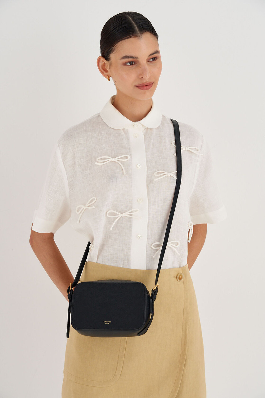 Oroton Margot Black Zip Around Crossbody Bag