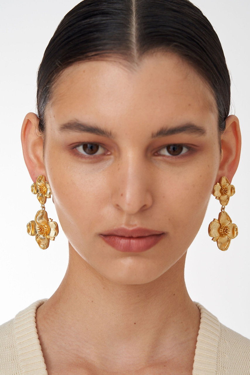 Oroton Aster Clip On Earrings Worn Gold