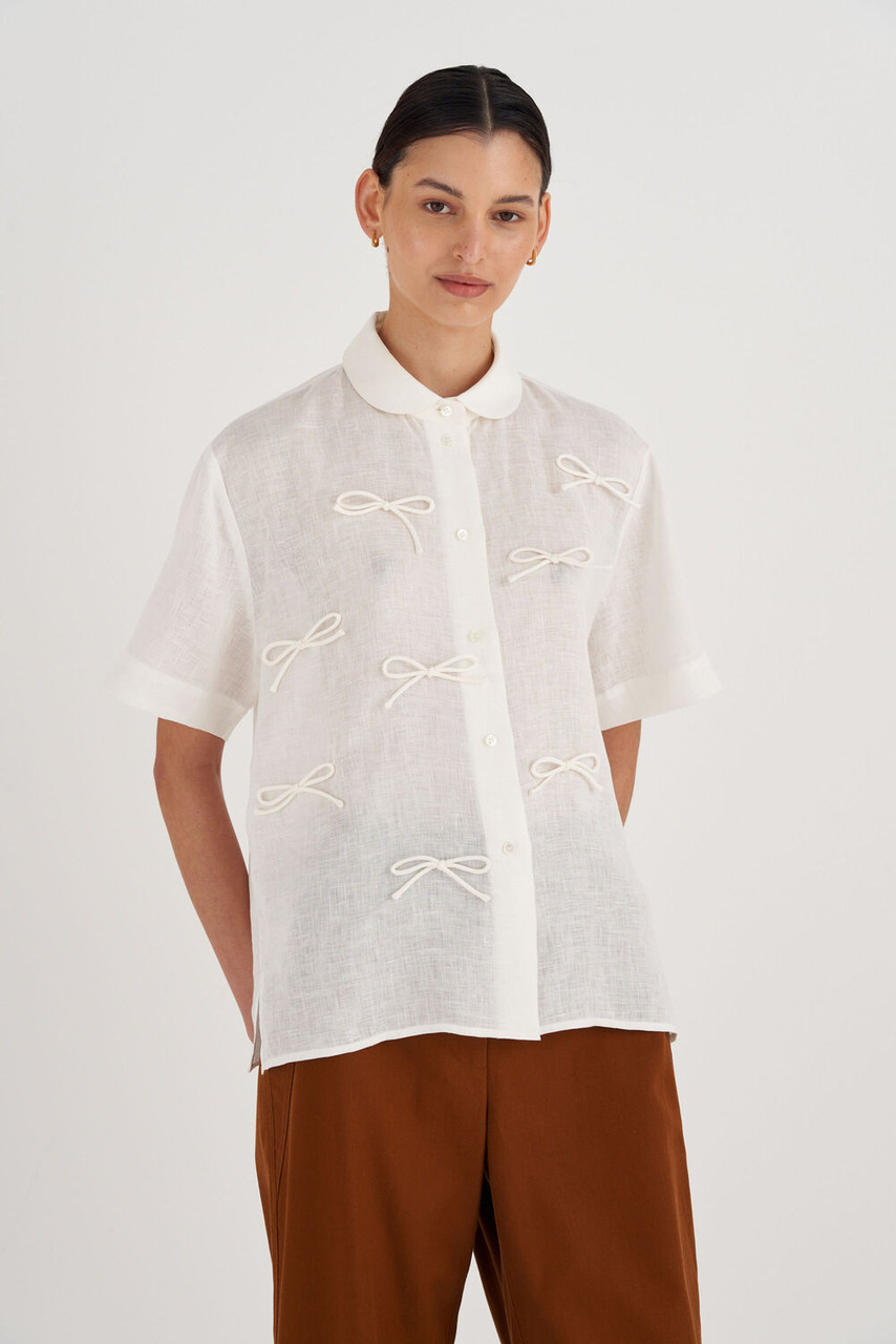 Oroton Bow Detail Shirt Antique White