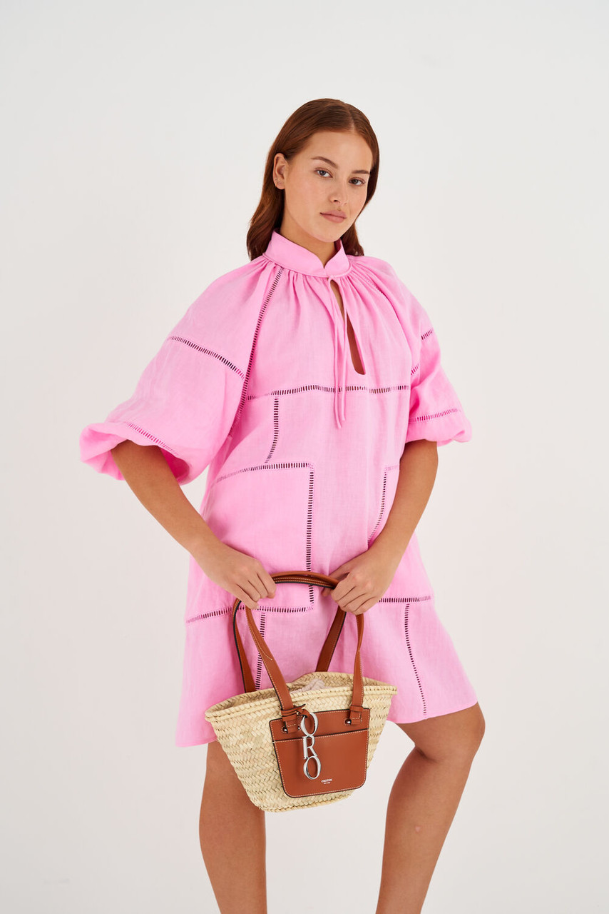 Oroton Ladder Stitch Smock Dress Bright Foxglove