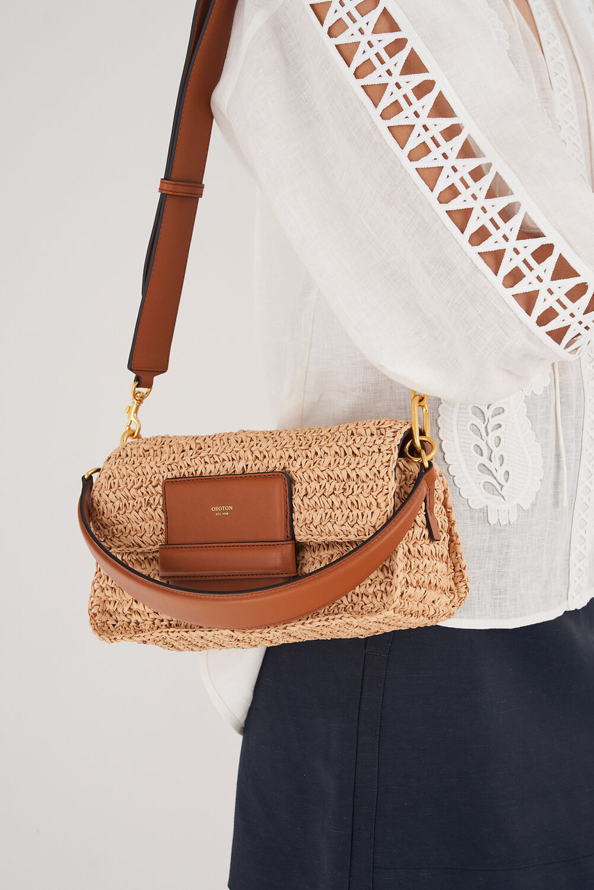 Oroton Alva Natural-Brandy Collectable Day Bag