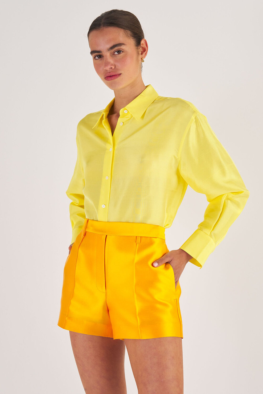 Oroton Silk Long Sleeve Shirt Vibrant Yellow