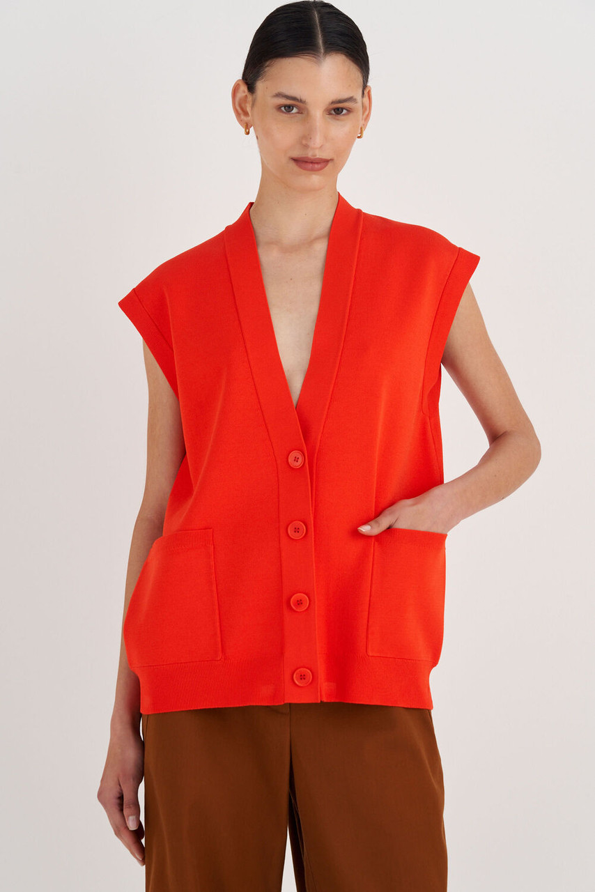 Oroton Sleeveless Knit Vest True Red