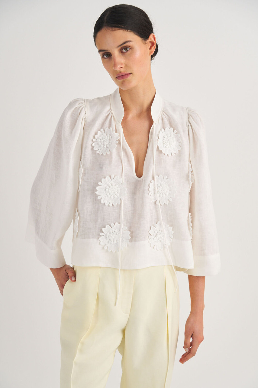 Oroton Lace Poppy Detail Shirt Antique White