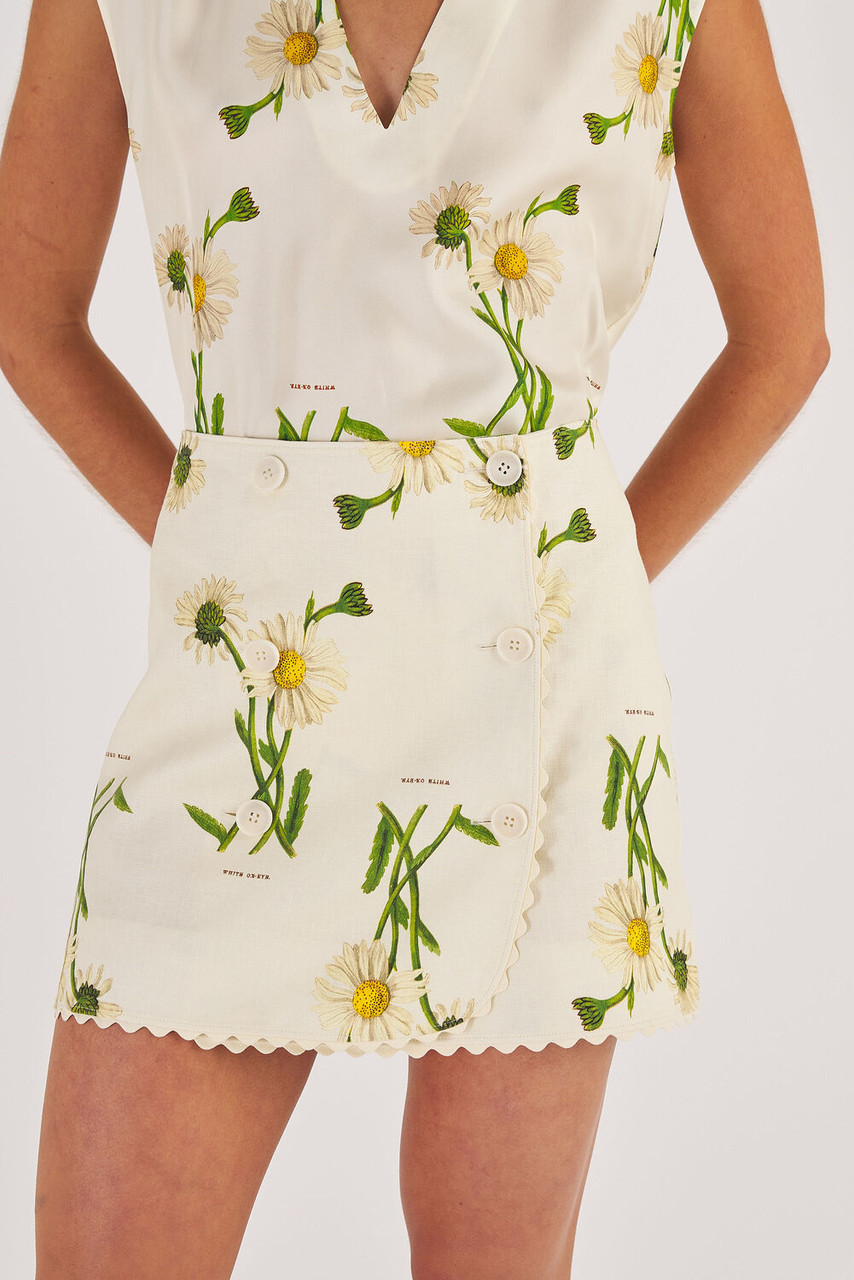 Oroton Field Daisy Linen Wrap Skirt String
