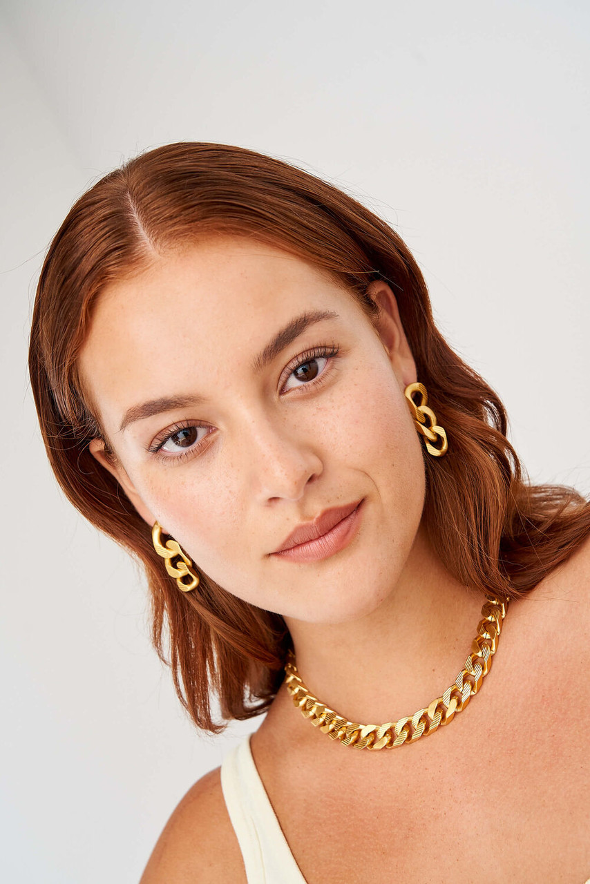 Oroton Noa Texture Earrings Worn Gold