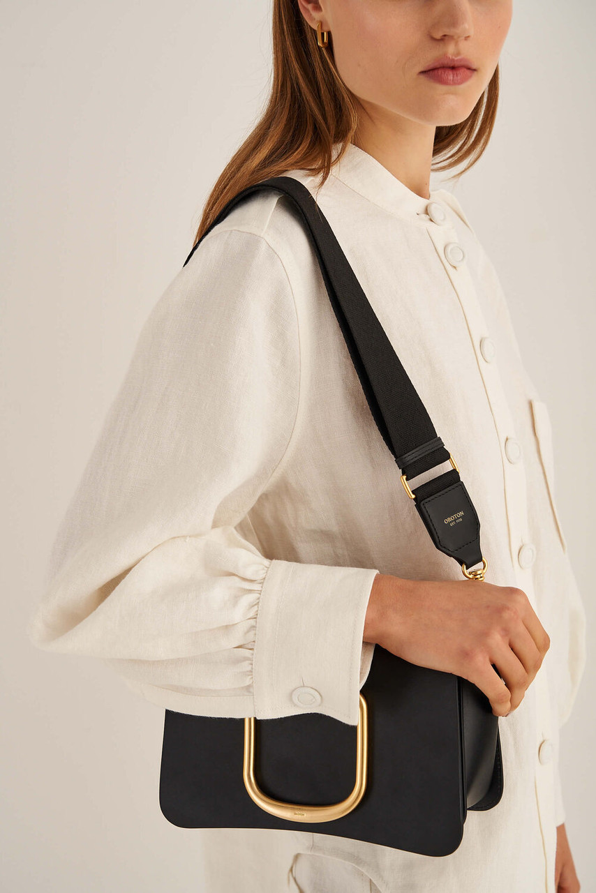 Oroton Logo Black-Black Webbing Strap