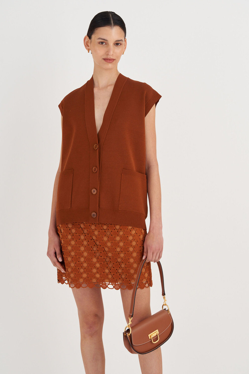 Oroton Sleeveless Knit Vest Tan