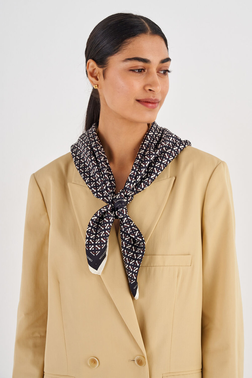 Oroton Black All Over Logo Silk Scarf
