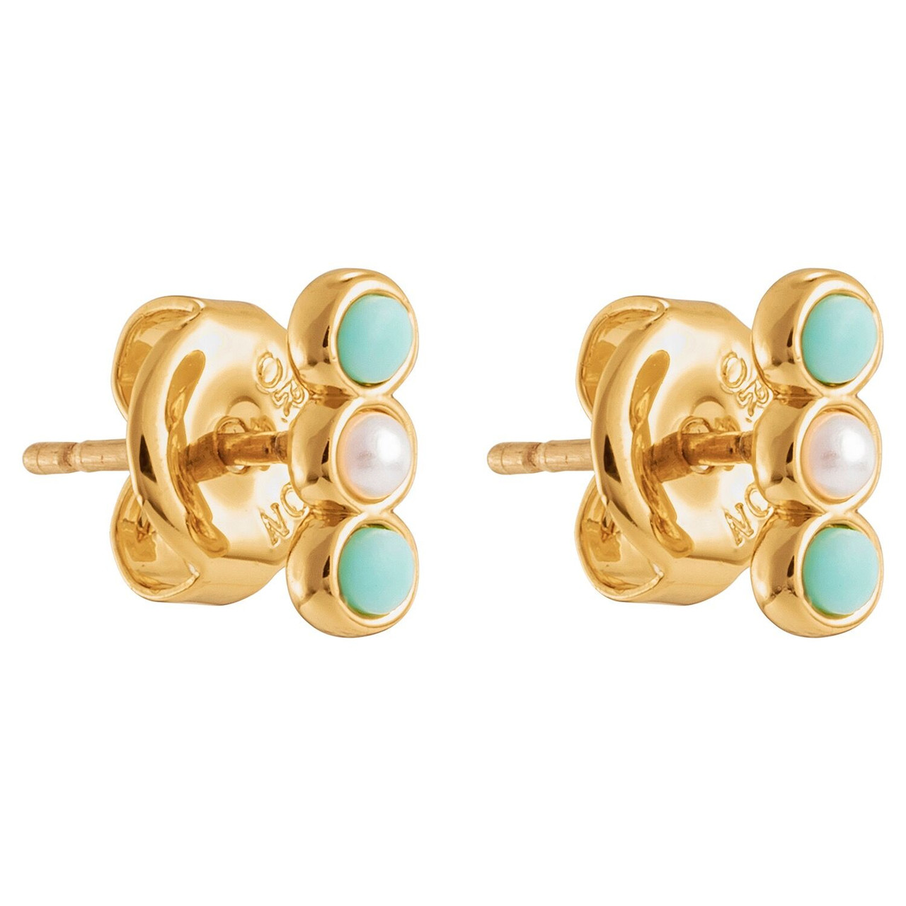 Oroton Capri Triple Studs Gold/ Turq/ Pearl