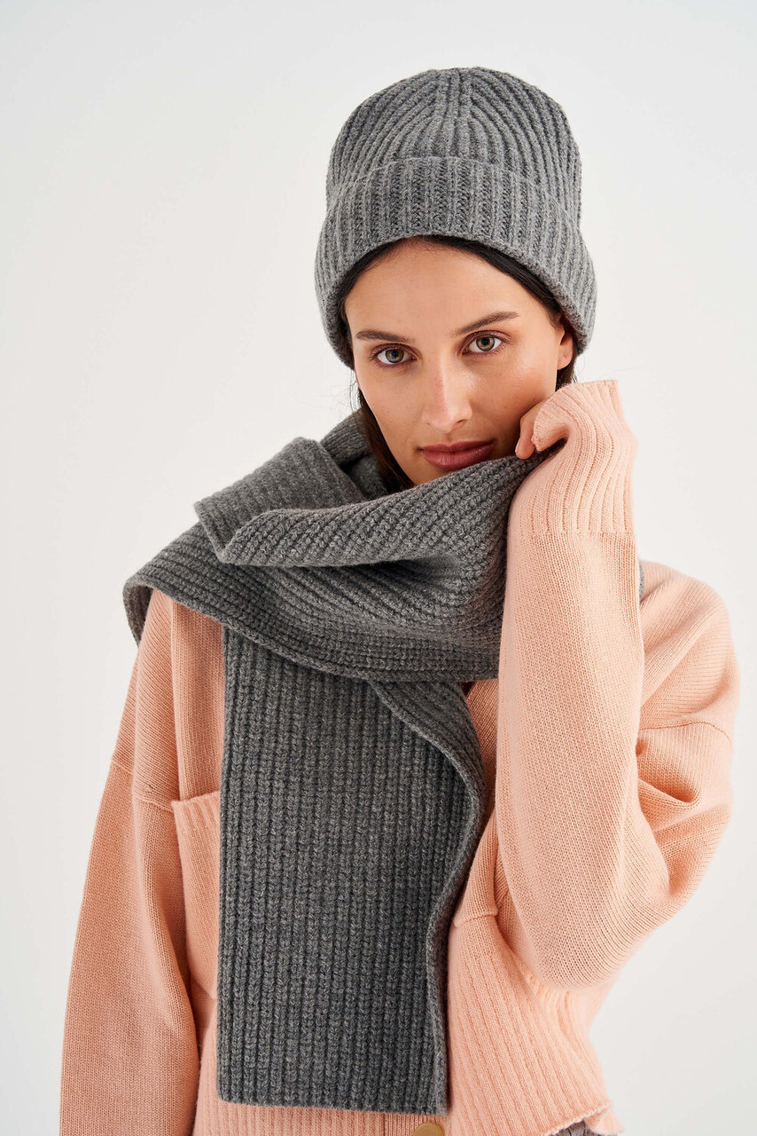 Oroton Woods Knit Beanie Grey Marle