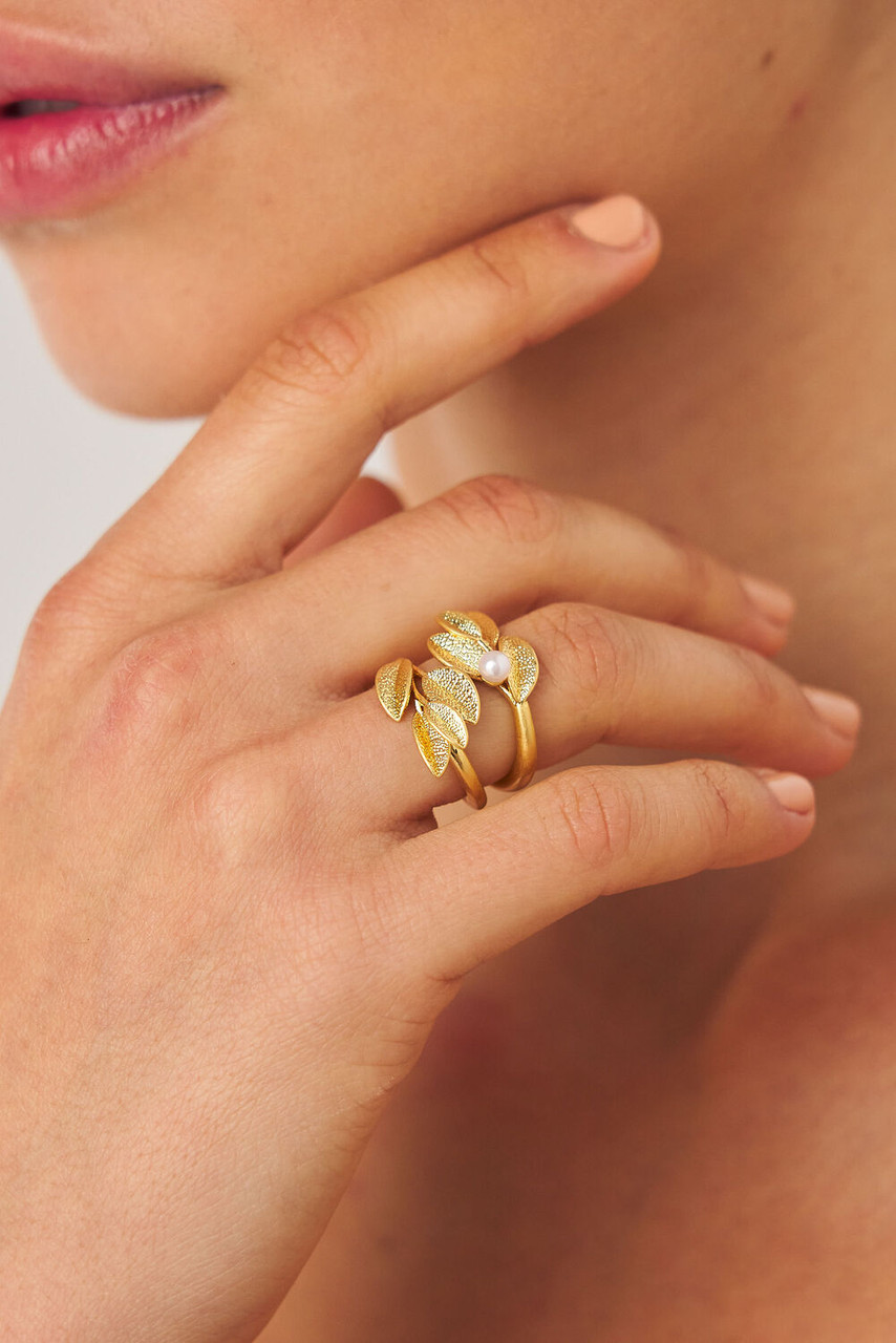 Sage Ring Stack Worn Gold/ White