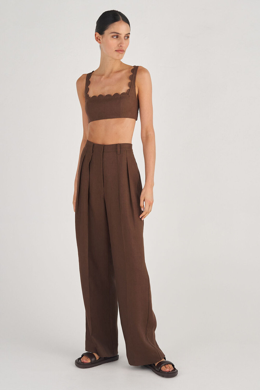 Oroton Pleat Slouch Pant Dark Chocolate