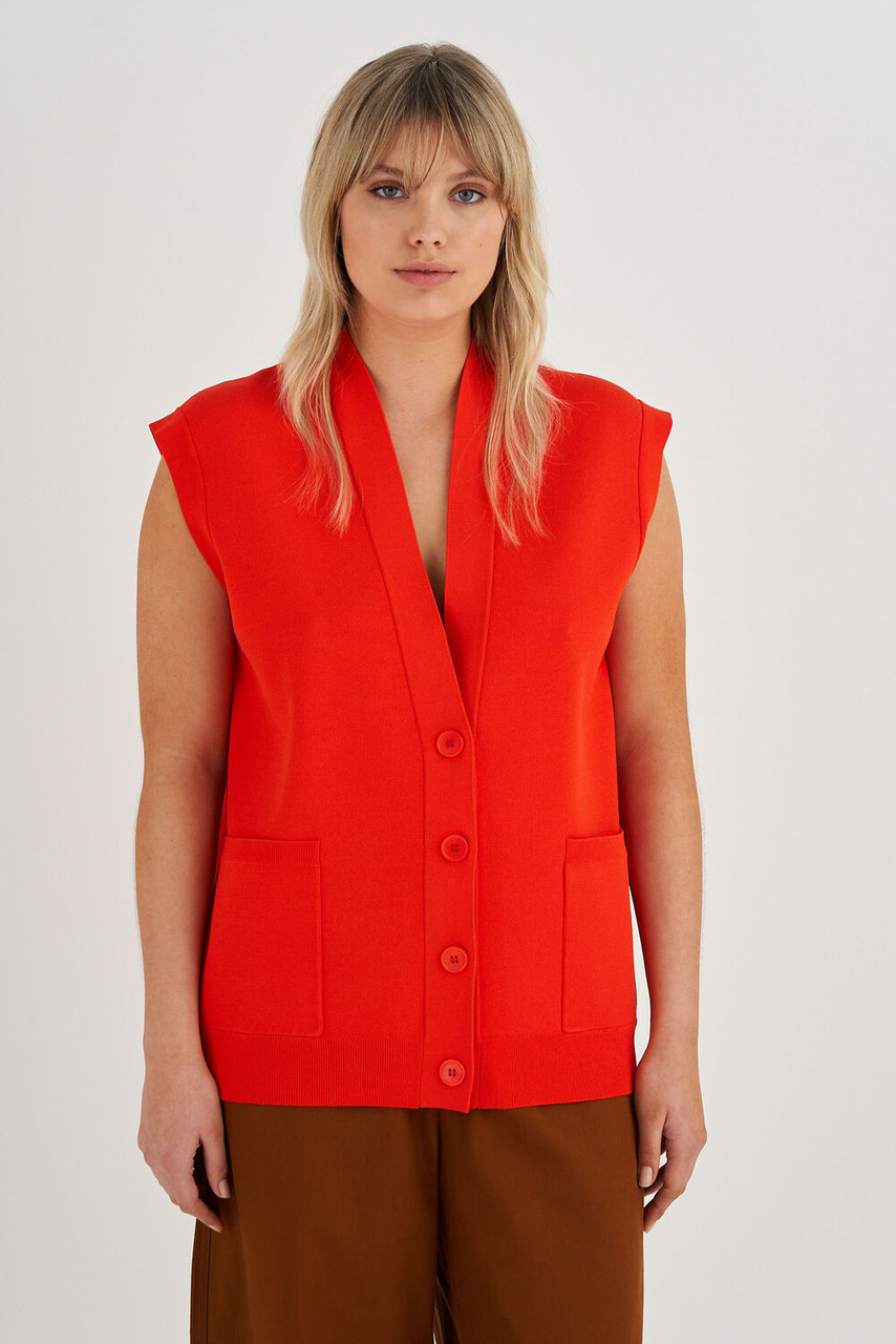 Oroton Sleeveless Knit Vest True Red