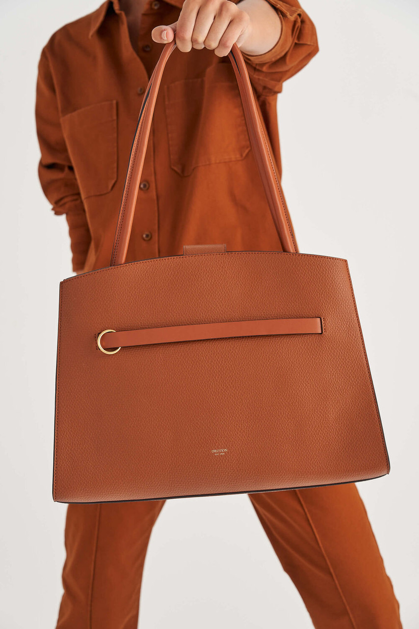 Oroton Audrey Cognac Three Pocket Day Bag