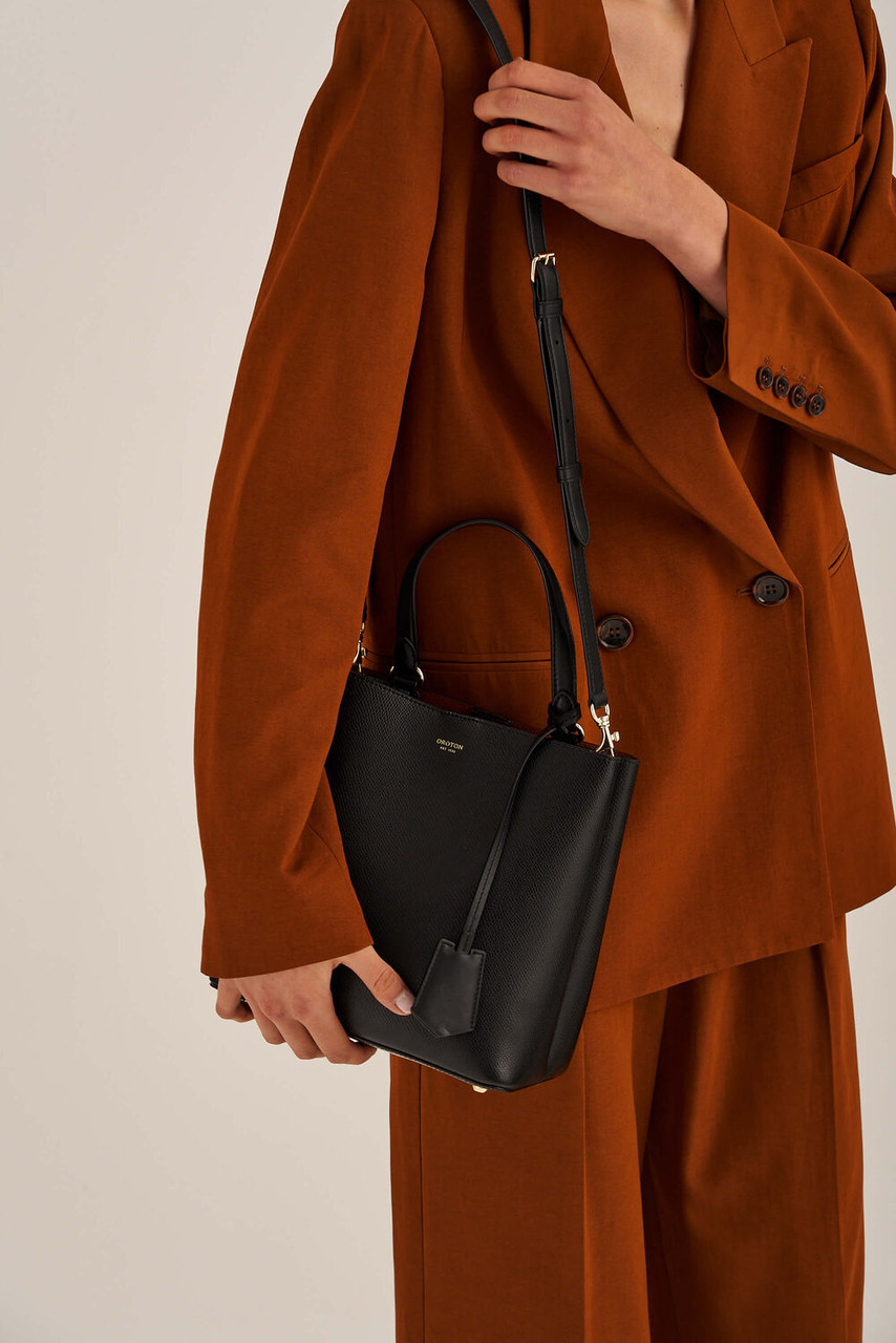 Oroton Muse Black Medium Bucket Bag