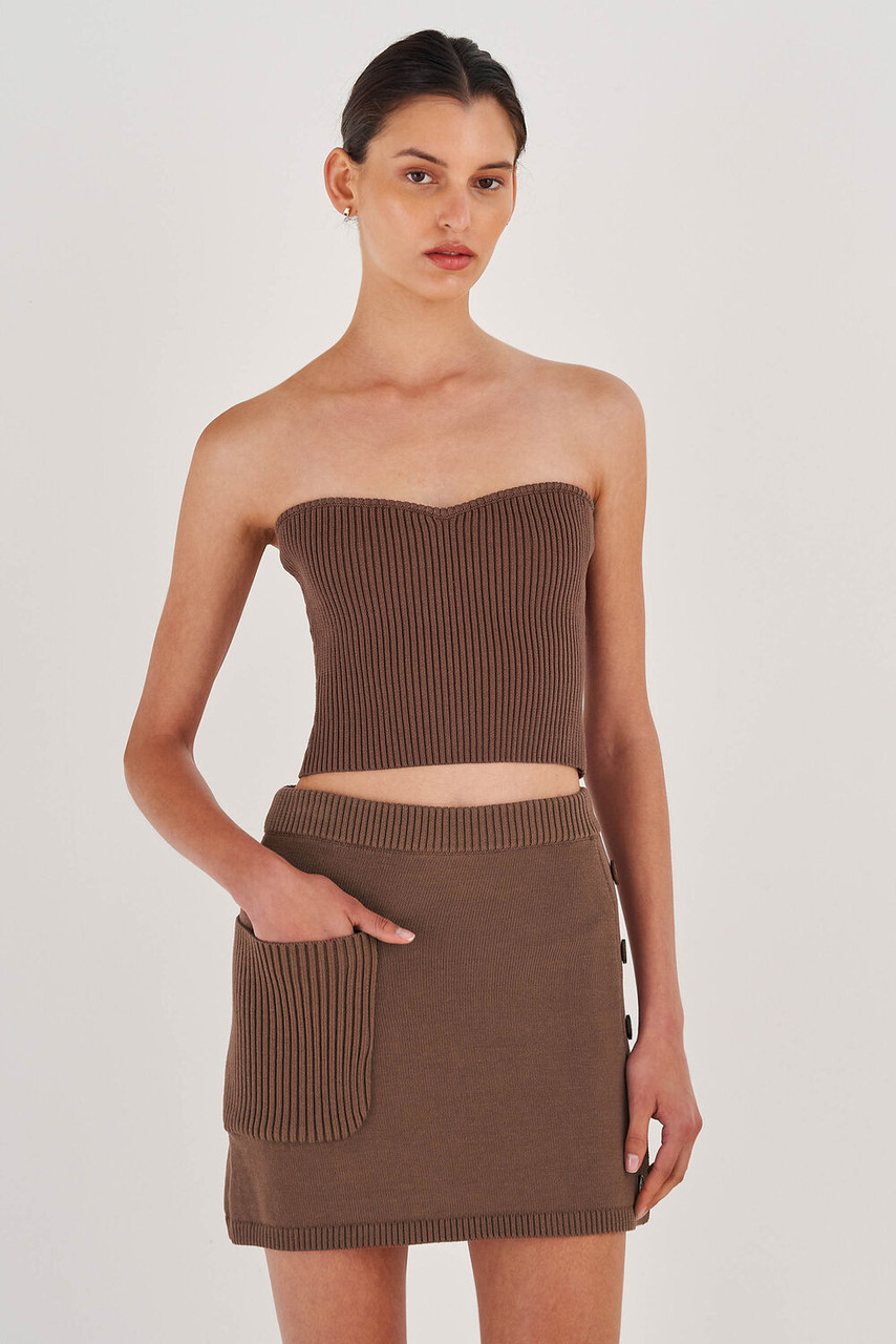Oroton Short Knit Skirt Cocoa
