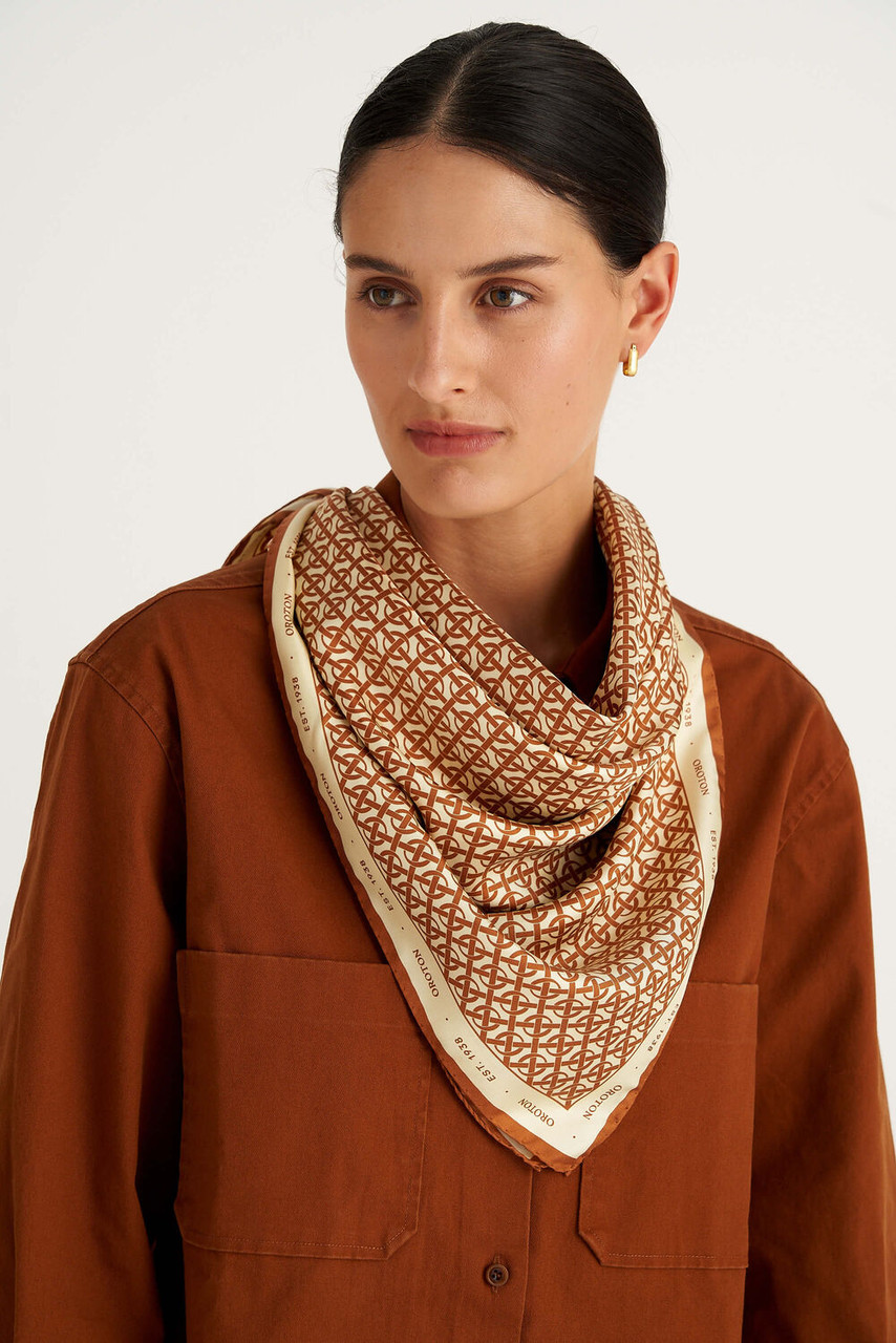 Oroton Spice/Lemon Large All Over Logo Silk Scarf