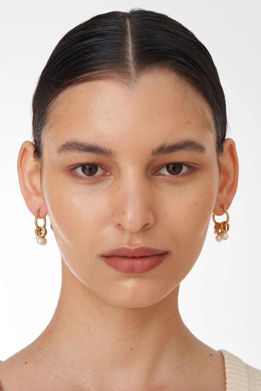 Oroton Piper Drop Hoops Worn Gold/Pearl