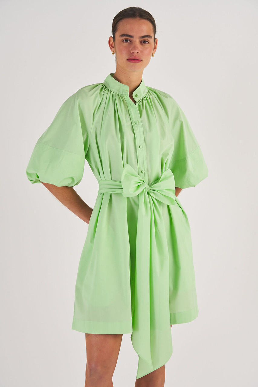 Oroton Long Sleeve Gathered Shirt Dress Pear