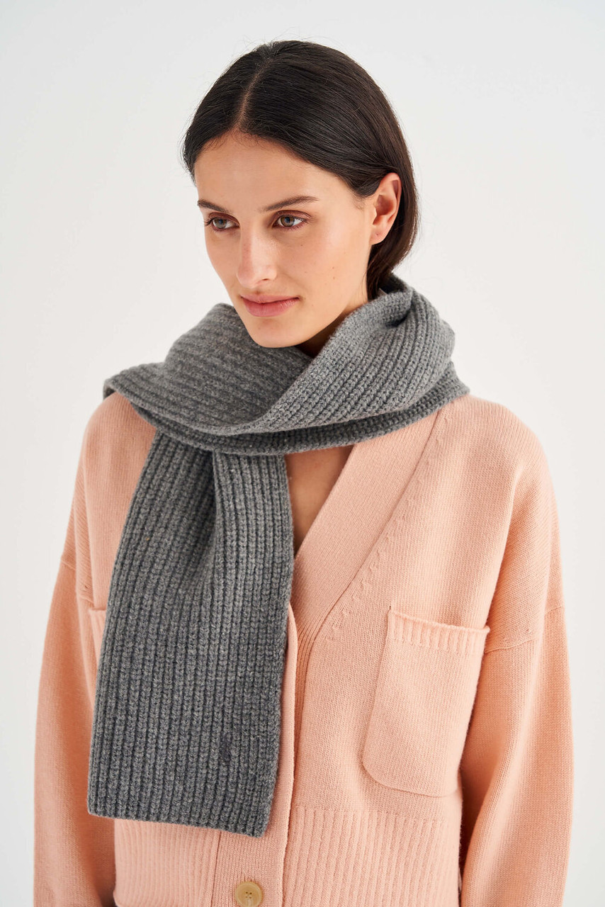 Oroton Woods Knit Scarf Grey Marle
