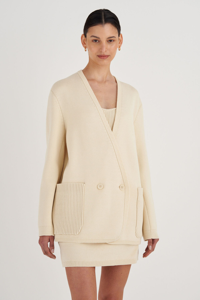 Oroton Double Breasted Knit Blazer Vanilla Bean
