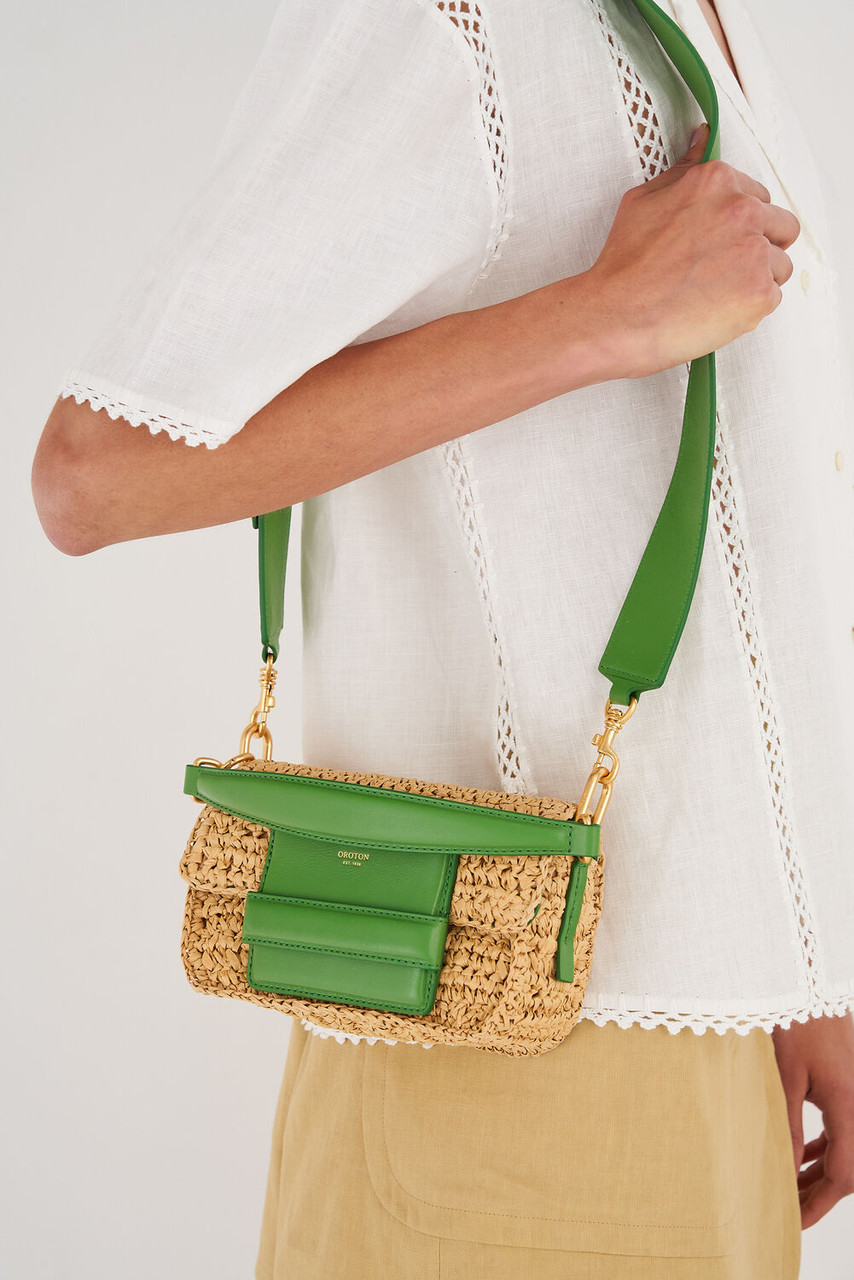 Oroton Alva Collectable Small Day Bag Natural/Grass Green