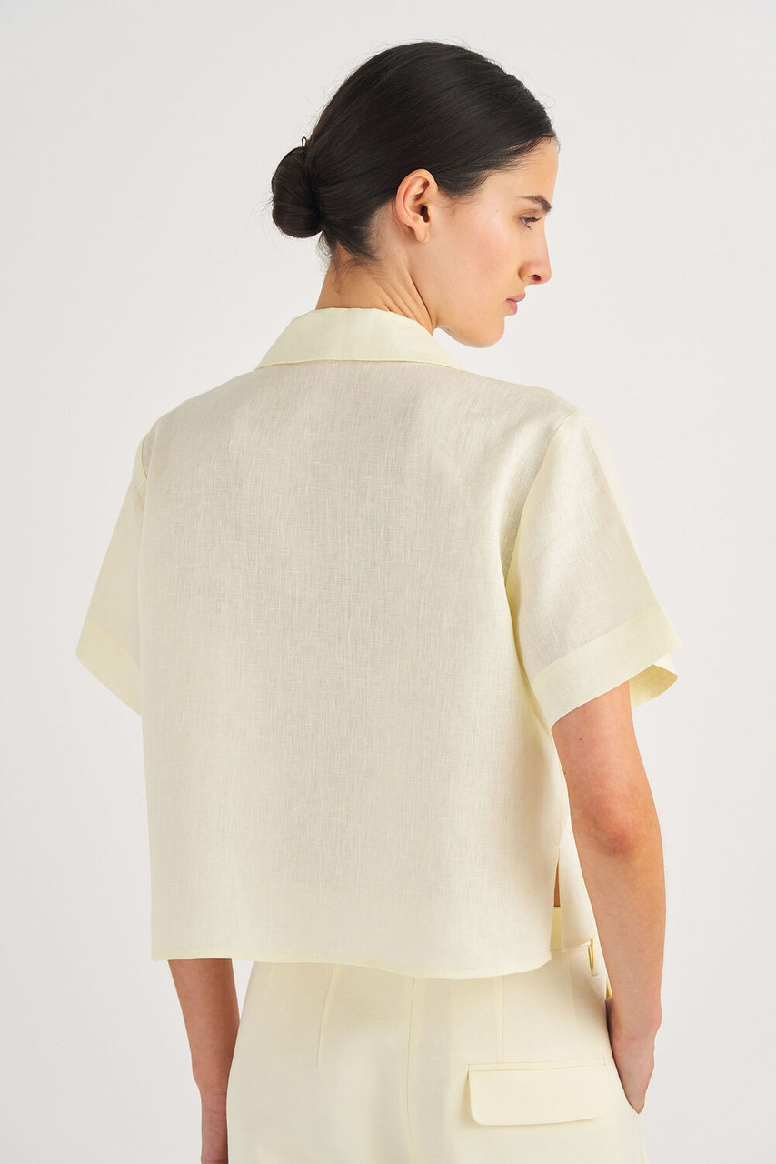 Oroton Crop Lace Poppy Camp Shirt Lemon Butter