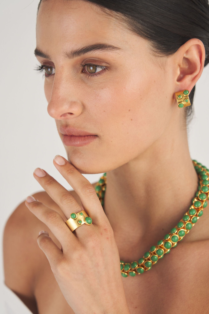 Oroton Arcadia Ring Worn Gold/ Green