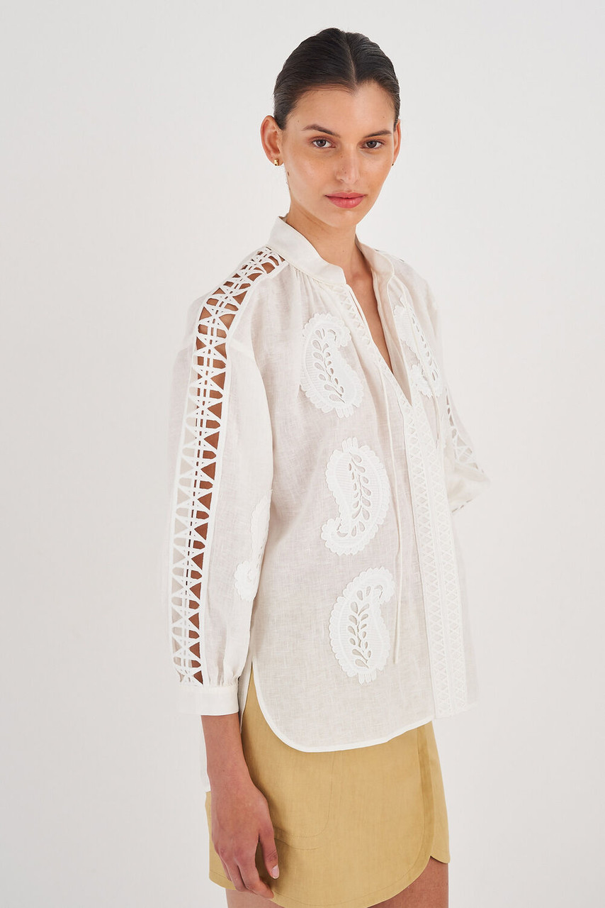 Oroton Paisley Lace Detail Shirt Antique White