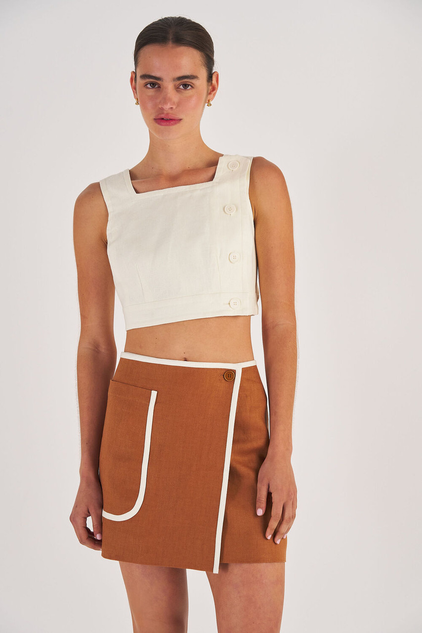 Oroton Contrast Bind Wrap Skirt Brandy