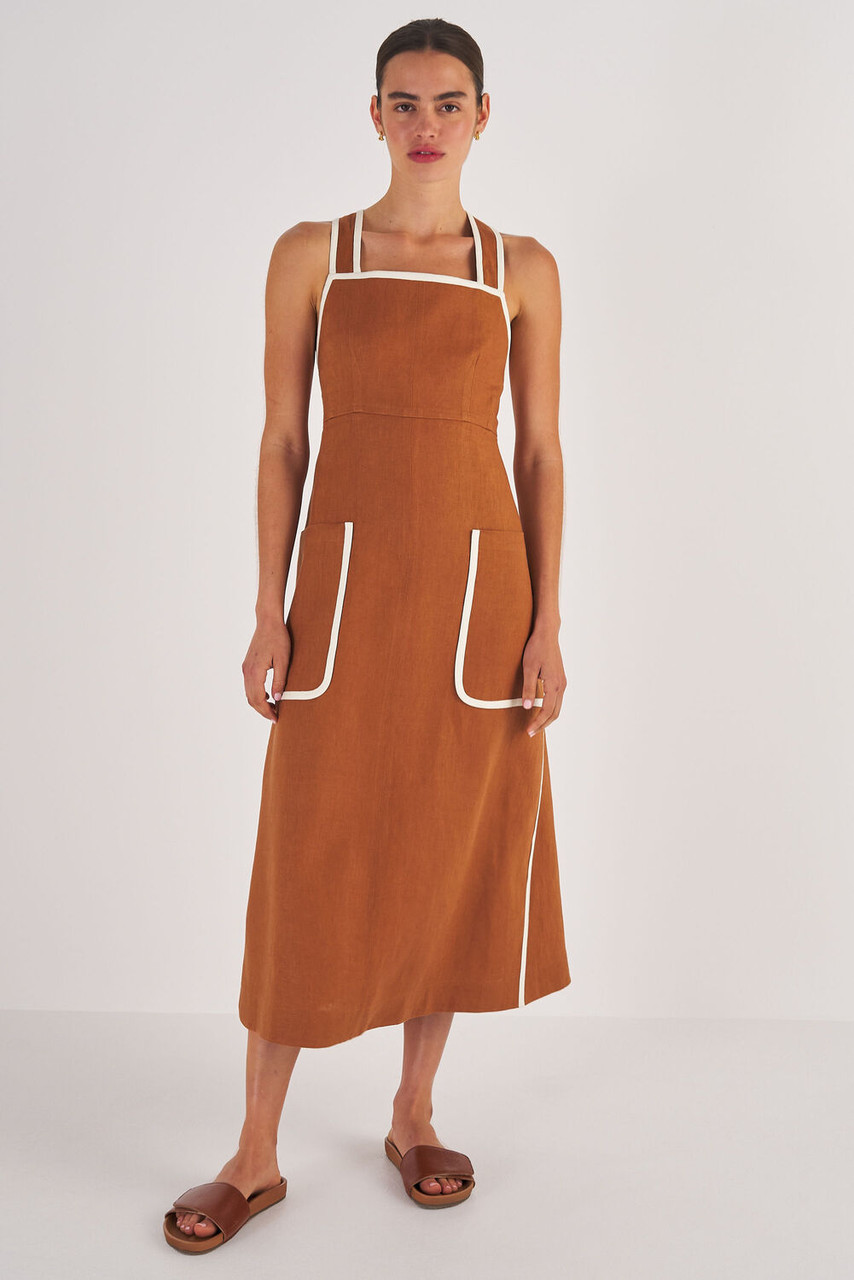 Oroton Contrast Bind Apron Dress Brandy
