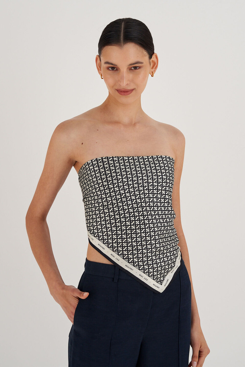 Oroton Cream-Black All Over Printed Logo Scarf