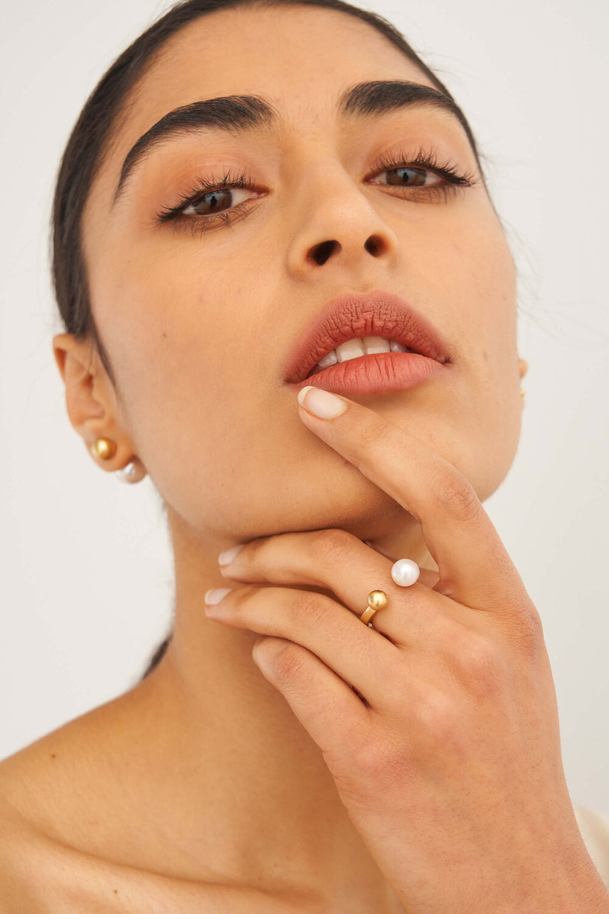 Oroton Blair Worn Gold-White Pearl Double Ring