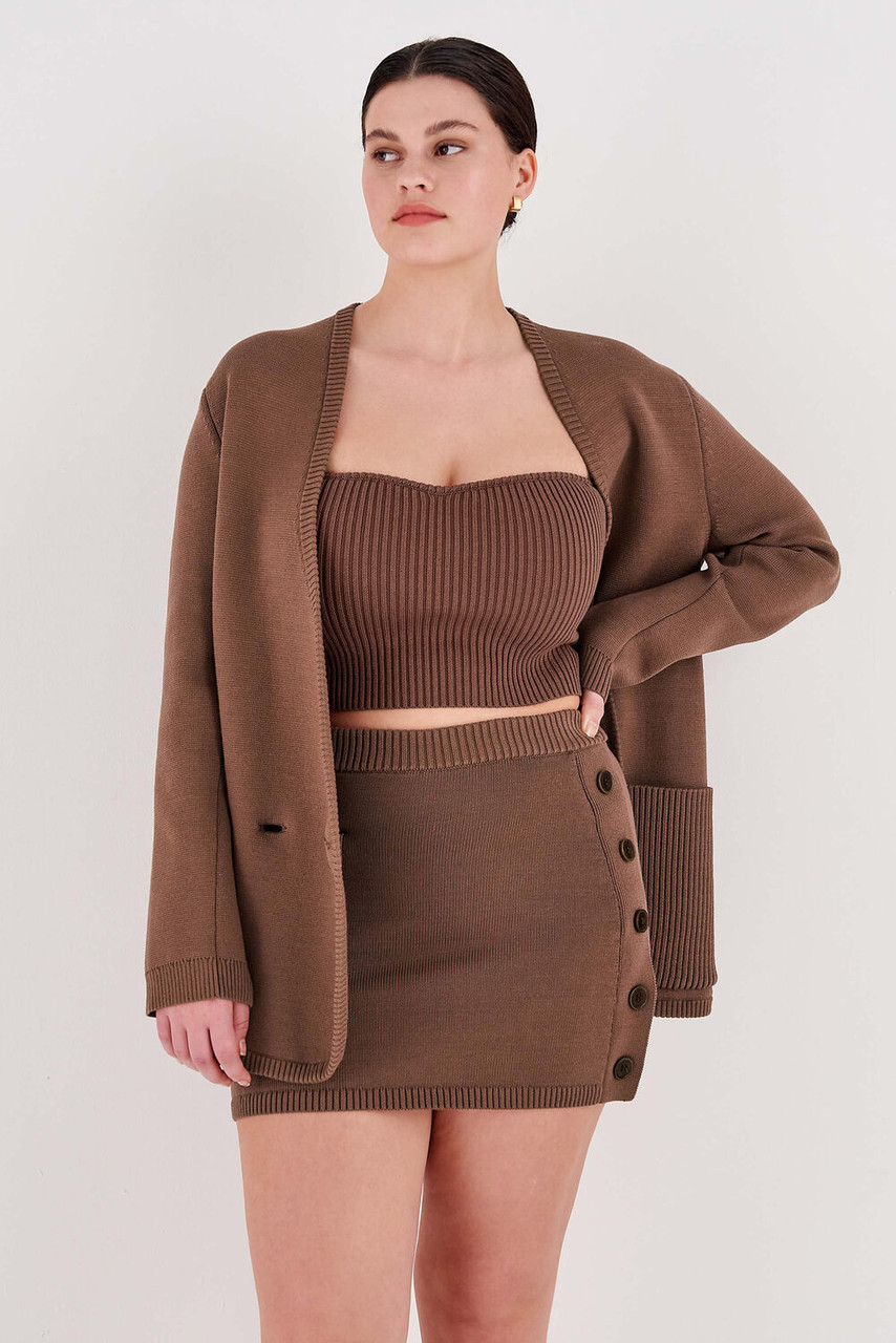 Oroton Double Breasted Knit Blazer Cocoa