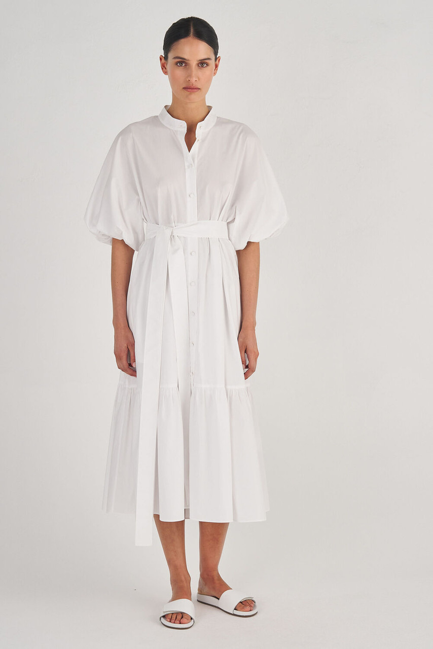 Oroton Poplin Gathered Dress White